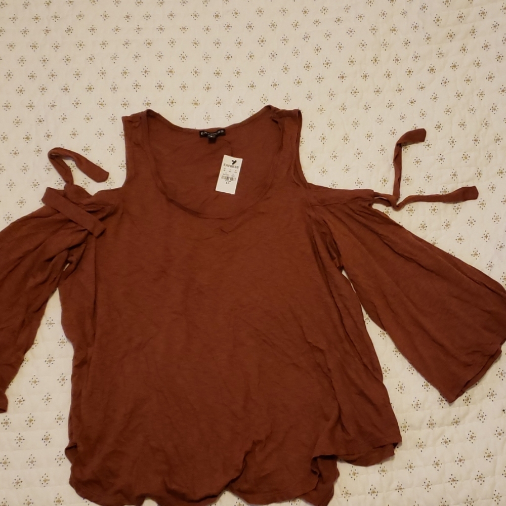 Express Tie Sleeve Cold Shoulder Shirt